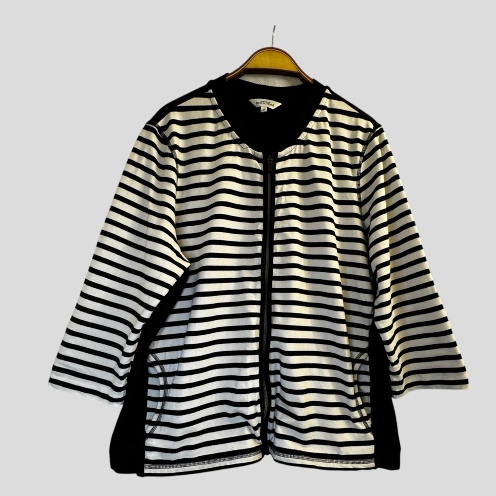 Northern Reflections Women’s Sweater Size XXL Black White Stripes Full Zip
